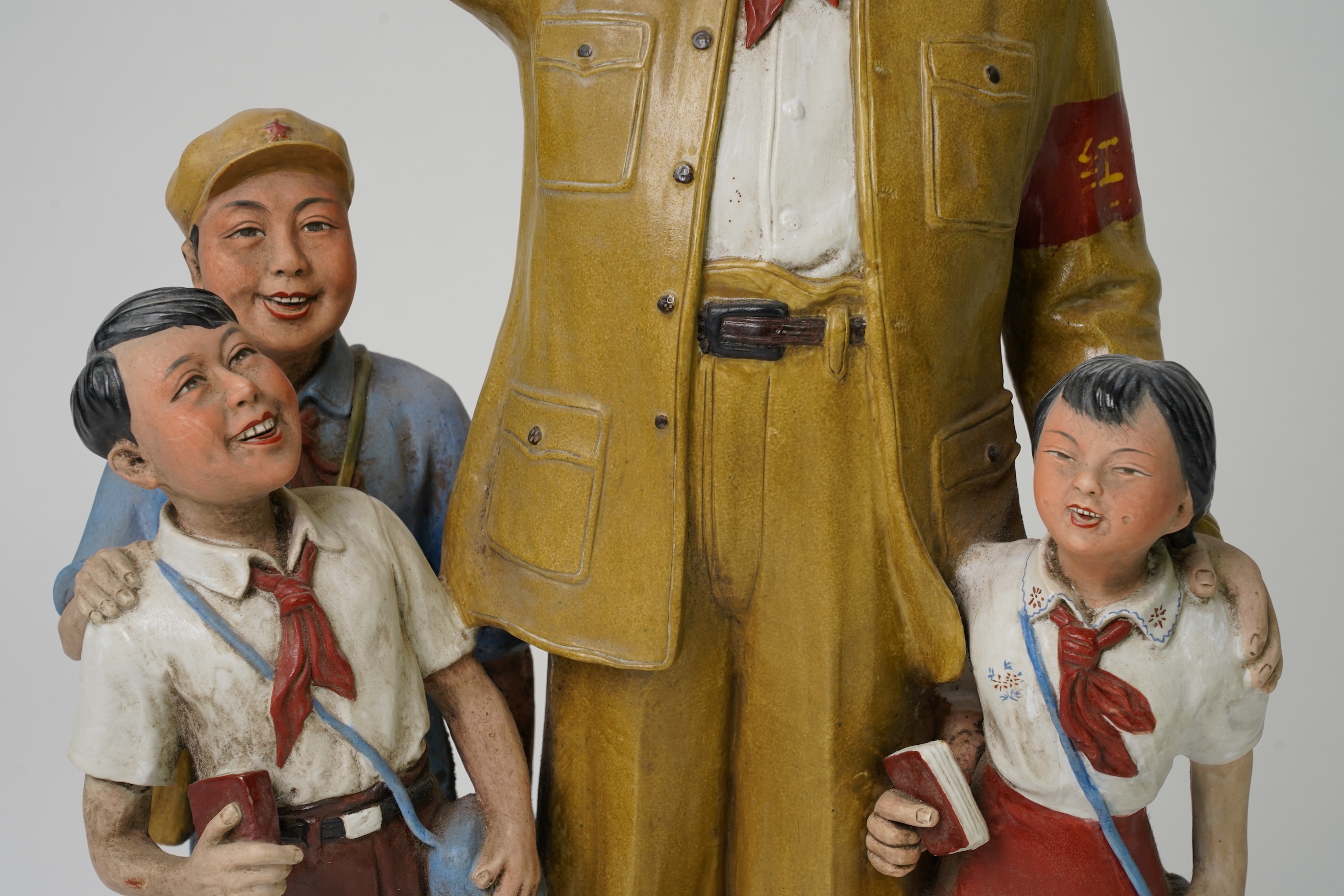 A large Chinese enamelled porcelain group of Mao Dse Dong and three school children, 1970s
